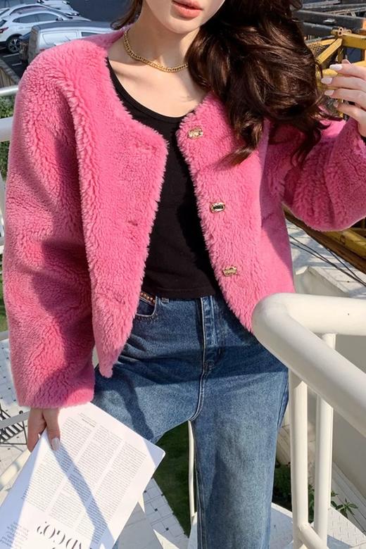 Le Malene 粉色短款毛绒外套 19696 商品图5