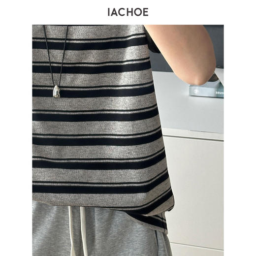 棉仓3621501005-IACHOE翻袖条纹短袖 商品图3