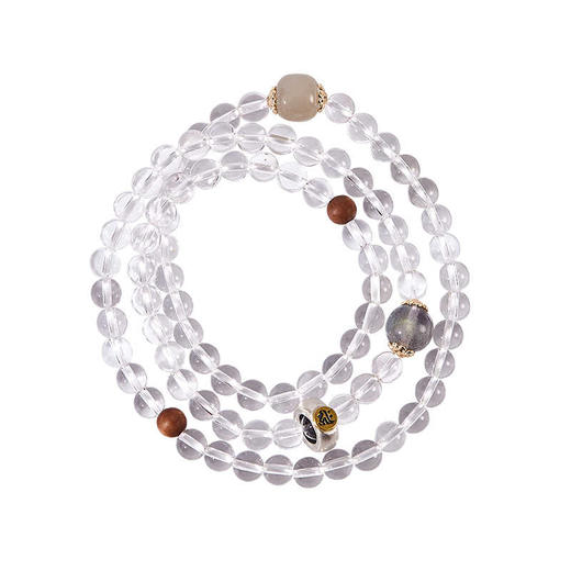 【经典】天然白水晶108颗叠戴生肖手链  本命年手串十二生肖和田玉珠珠串月光石老山檀木 一物一证 商品图4