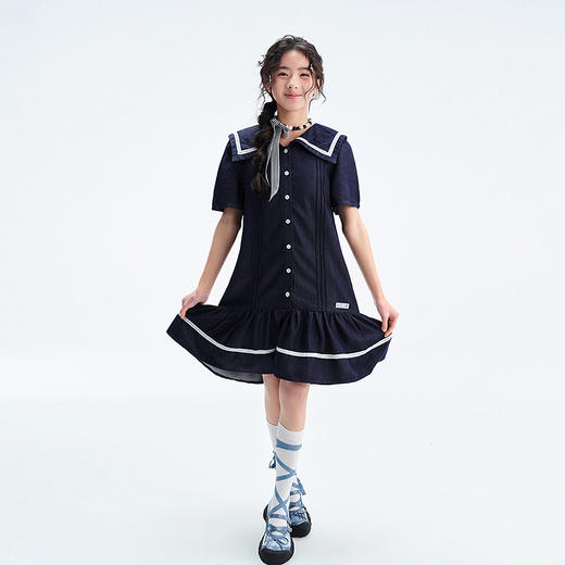 笛莎Deesha青少年女童连衣裙2025夏季女童牛仔连衣裙 商品图1