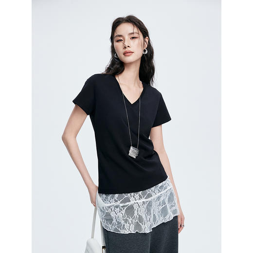 棉仓363601006-初棉丝柔棉简约V领正肩短袖T 商品图1