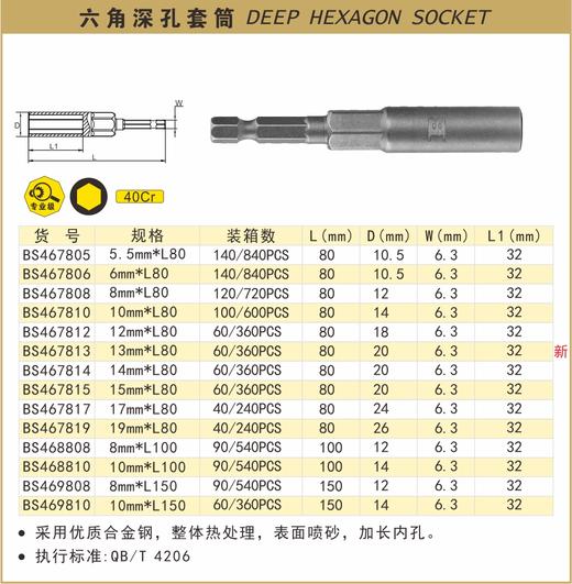 波斯 六角深孔套筒8mm*L150 BS469808 商品图0