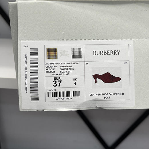 BUR*E**Y/巴*莉 Baby Mule 女士皮革绗缝徽标中跟穆勒鞋 商品图4