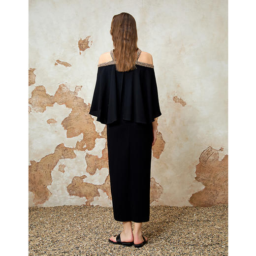 EITIE爱特爱2025夏季新款优雅法式精致露肩黑色礼服连衣裙8277901 商品图4