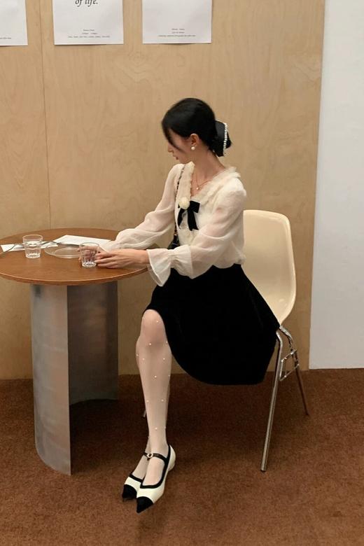 ELLA JADE 花边领米色领结饰半透明衬衣 19778 商品图4