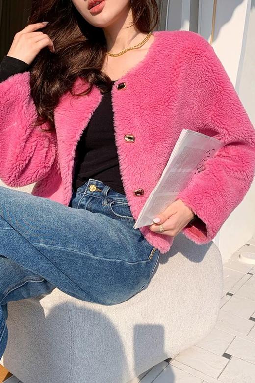 Le Malene 粉色短款毛绒外套 19696 商品图4