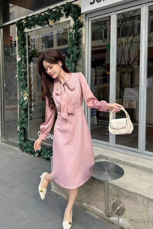 Le Malene 粉色蝴蝶结拼接式收腰连衣裙 19768 商品图0