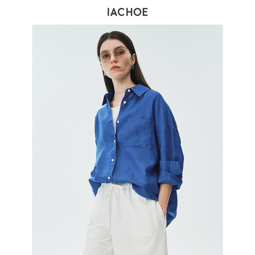 棉仓3621504010-IACHOE蓝亚麻衬衫 商品图3