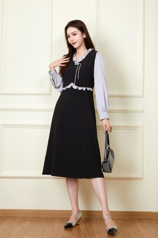 Le Malene 木耳边V领撞色盘扣连衣裙 19773 商品图2