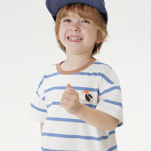 马克珍妮男童条纹快乐小狗T恤2025年春夏新款550625 商品图2
