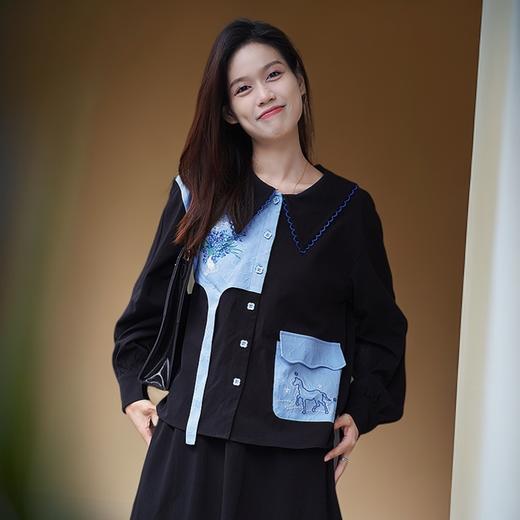 两三事梵高文艺 寻梦鸢尾 2025春季新款拼色绣花时尚套装两件套女S25CTZ511 商品图0