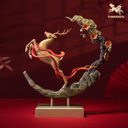 铜师傅《一路腾达》客厅桌面铜鹿摆件 家居装饰工艺品摆件 商品图0