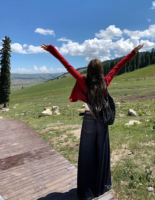 【GZ】无忧购简约镂空百搭针织开衫+百搭吊带背心+高腰直筒宽松百搭牛仔裤套装(配腰带)  6653-5（截单后7天发货) 商品图5