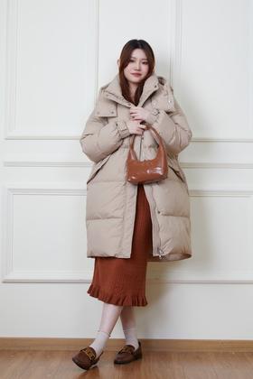 HAYES 杏色韩版百搭中长款羽绒服 19711