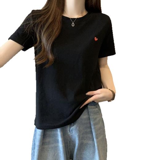 【79元/2件】设计感凉感棉短袖T恤 夏季女2025新款韩版爱心刺绣百搭纯色圆领上衣 商品图4