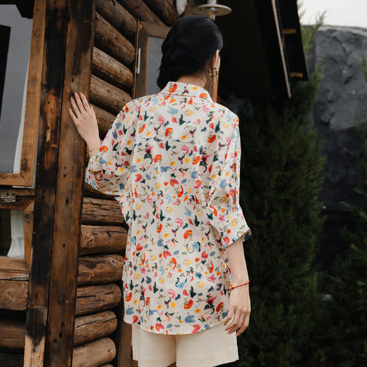 谜底100%棉衬衫分袖女2025夏季新款复古大廓形宽松衬衣256MC6200 商品图2