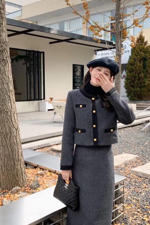 ELLA JADE 深灰色小香风羽绒外套半裙套装 19701 商品图1