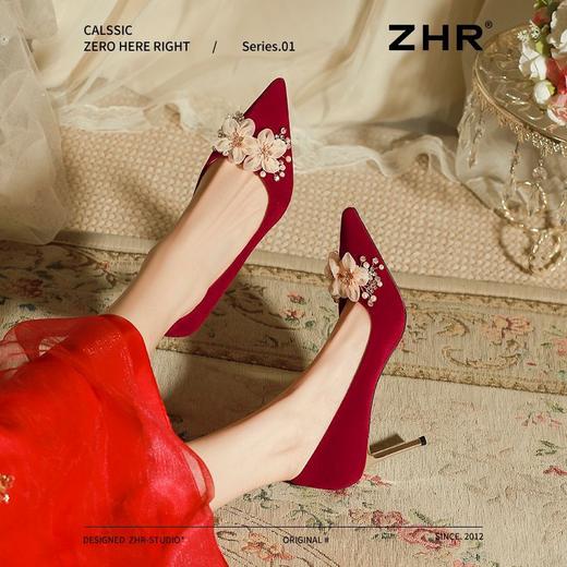 ZHR则则香槟色结婚婚鞋2025新款水晶鞋结婚新娘花朵新中式高跟鞋 商品图9