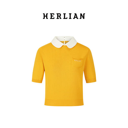 HERLIAN 2025年春季女士彼得潘领撞色拼接上衣 商品图4