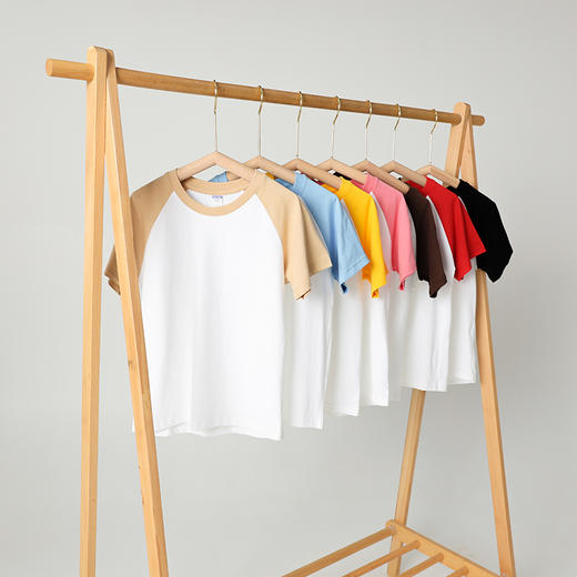 奥伊米男童女童夏款拼色圆领纯棉T恤撞色插肩袖短袖上衣基础款T恤 商品图0