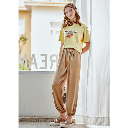 欧芮儿2021夏装新款高腰显瘦休闲裤女百搭纯色薄款松紧腰带束脚裤 商品图1