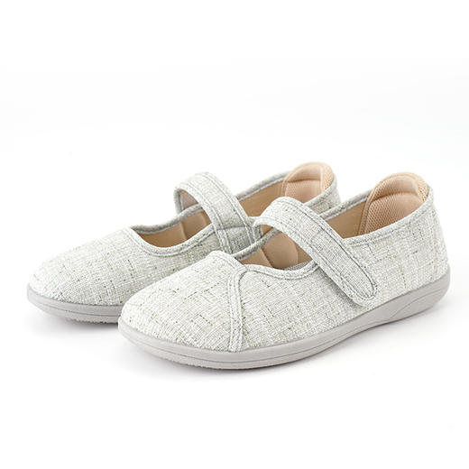 巴玛适春秋亚麻软底妈妈鞋搭扣透气加肥宽松鞋防滑轻便宽耐磨舒适Q1 商品图6