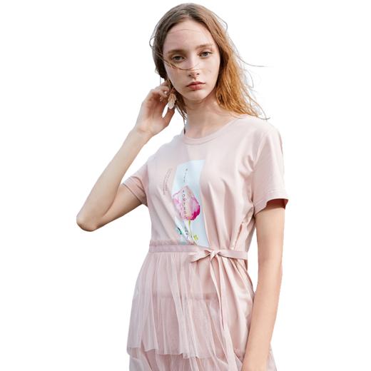 】欧芮儿夏装2019新款女装网纱拼接连衣裙中长款气质印花蛋糕裙子 商品图3