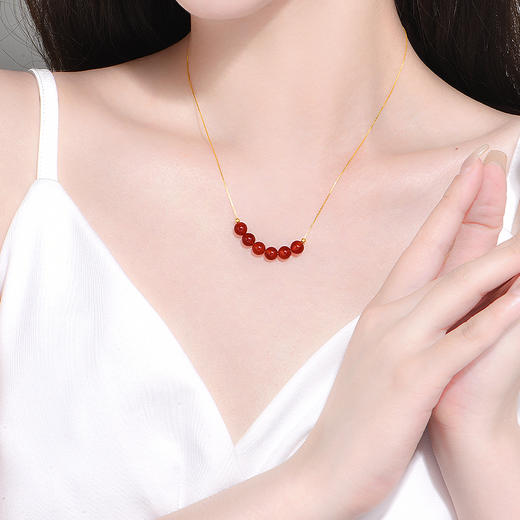 周六福朱砂痣18K金珠玛瑙链坠（赠送红玛瑙耳饰）ZH230605003★ 商品图8