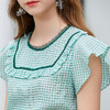 欧芮儿2019新款女装夏装时尚娃娃领格子雪纺衫女飞飞袖洋气小衫 商品缩略图2