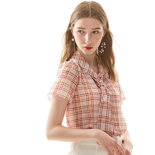 欧芮儿夏装2019新款女装格子雪纺衫女宽松薄款上衣短袖洋气小衫 商品图2