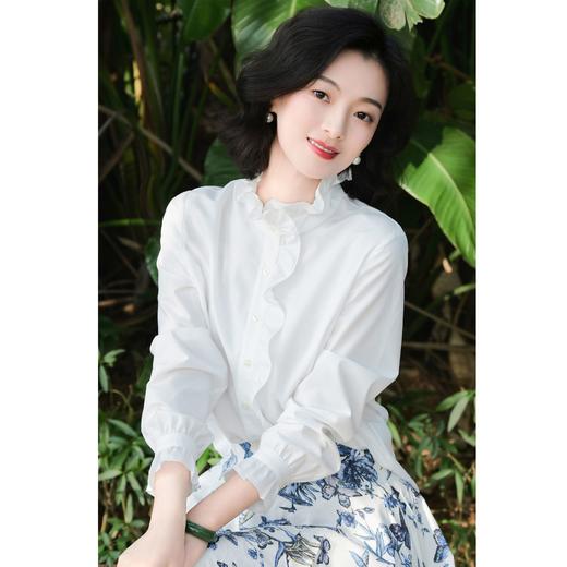 西子/【白月光】莫代尔法式荷叶高领喇叭袖百搭衬衫/CSZY039 商品图1