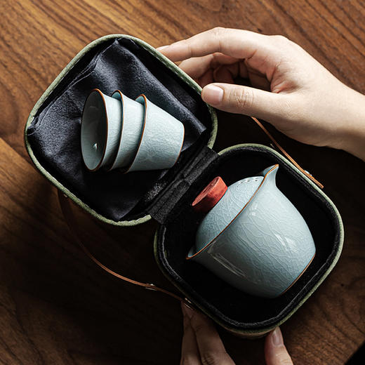 「一壶三杯！精美礼盒装」木言福蕴旅行茶具 陶瓷中式便携式户外商务快客套装餐饮用具 商品图1
