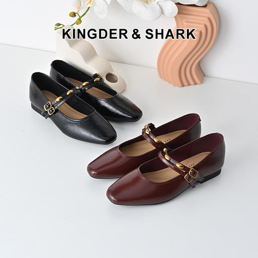 经典鲨2025年春季款纯色复古小方头浅口舒适平底气质单鞋女KW89-517021 商品图0