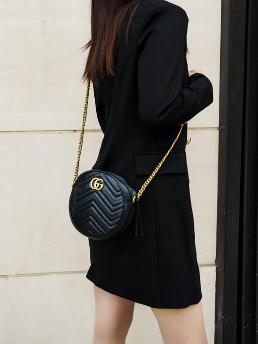Gucci 黑色 牛皮 双G 圆饼包 商品图2