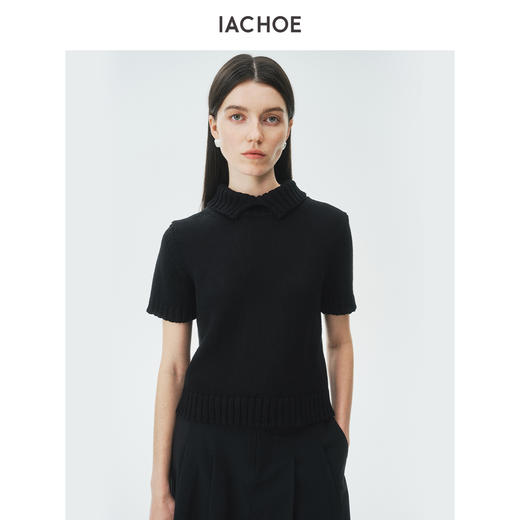 棉仓3621505016-IACHOE小翻领短袖毛衣3621505016 商品图0