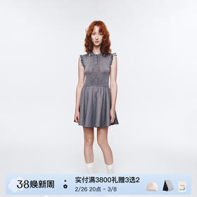 Herlian2025新品女士灰色修身无袖连衣裙Polo领