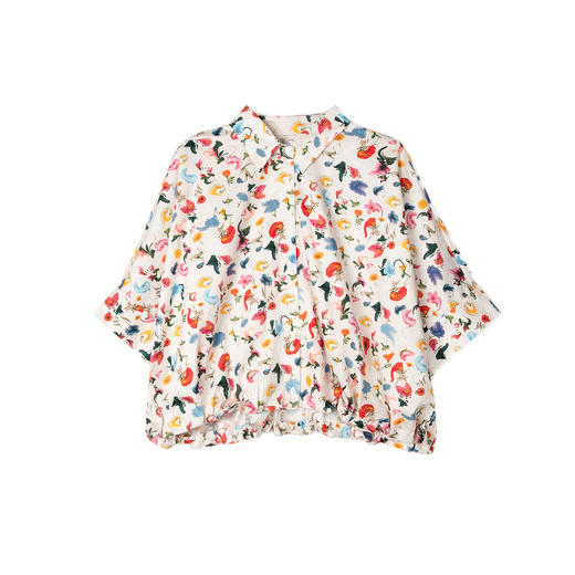 谜底花色衬衫分袖女2025夏新款复古宽松下摆可收缩衬衣256MC6202 商品图4