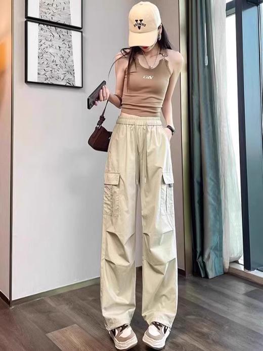 【美式炸街工装裤】夏季新款 抽绳高腰宽松直筒显瘦休闲束脚运动裤潮  商品图4