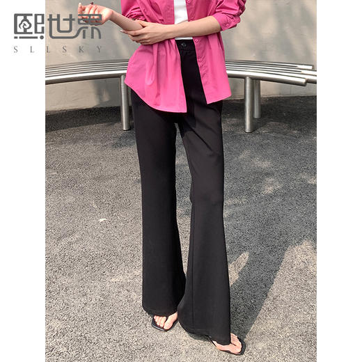 【专属特价】熙世界黑色微喇裤女春秋2025年新款高腰修身长裤休闲喇叭裤西装裤 商品图0