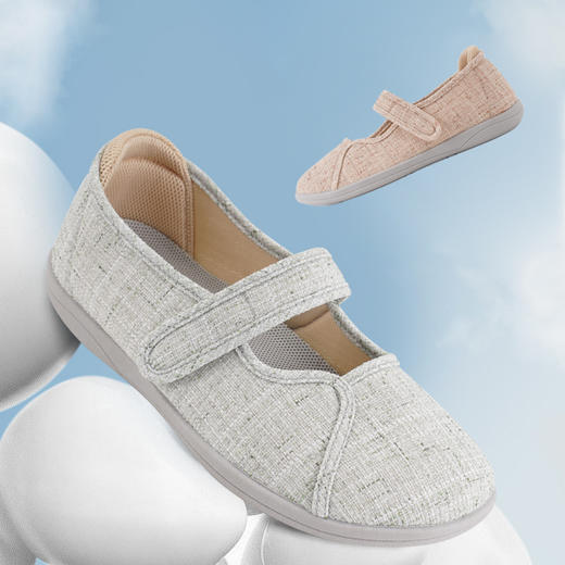 巴玛适春秋亚麻软底妈妈鞋搭扣透气加肥宽松鞋防滑轻便宽耐磨舒适Q1 商品图1