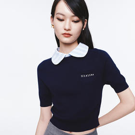 HERLIAN 2025年春季女士彼得潘领撞色拼接上衣