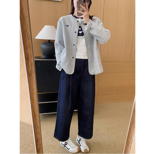 2025新款日系弹力针织棉双爱心刺绣休闲卫衣女宽松显瘦圆领外套！ 商品图3