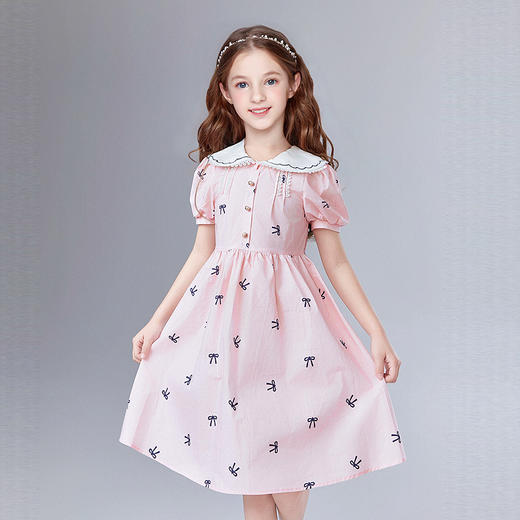 笛莎Deesha 童装女童连衣裙2025夏新款女童翻领蝴蝶结印花连衣裙 商品图1