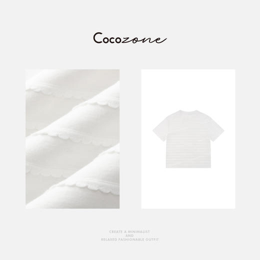 COCO ZONE 刘一一 2025新款条纹拼接花边圆领短袖T恤CD1A0341 商品图2