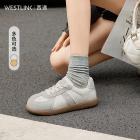 西遇德训鞋女新款春夏复古丑萌大头轻便休闲鞋黄色平底板鞋V0556441