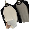 口碑系列! 2025阿美咔叽风精梳全棉插肩袖撞色圆领长袖T恤打底衫卫衣男款情侣款！ 商品缩略图4