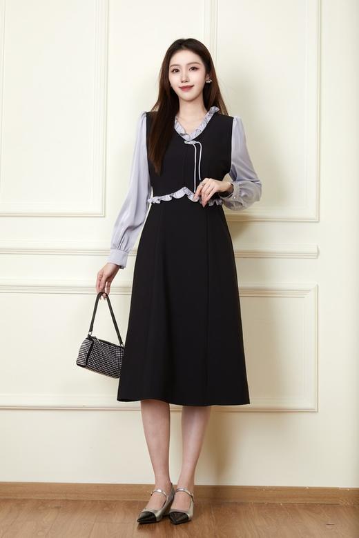 Le Malene 木耳边V领撞色盘扣连衣裙 19773 商品图4