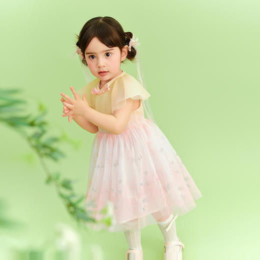 笛莎Deesha 童装女童连衣裙2025夏新款女童新中式优雅仙气花朵网纱连衣裙 商品图1