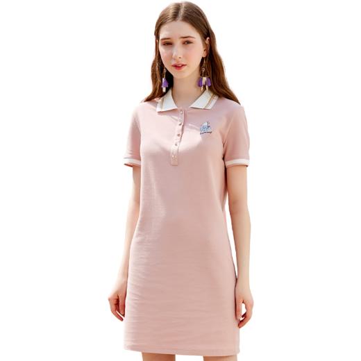 欧芮儿2019新款女装夏装polo领针织连衣裙女中长款刺绣绣花女裙子 商品图3