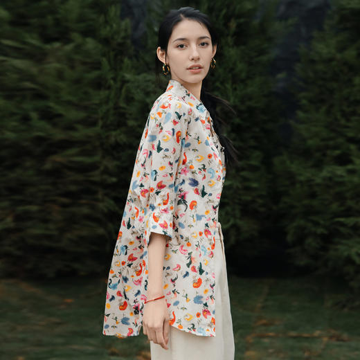 谜底100%棉衬衫分袖女2025夏季新款复古大廓形宽松衬衣256MC6200 商品图1